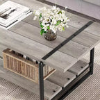 Table basse à 2 niveaux Acekool avec étagère de rangement, table de centre en bois et métal style ferme industriel pour salon, bureau
