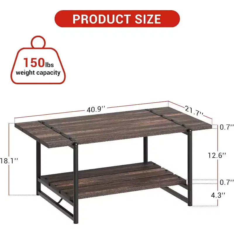 Table basse à 2 niveaux Acekool avec étagère de rangement, table de centre en bois et métal style ferme industriel pour salon, bureau