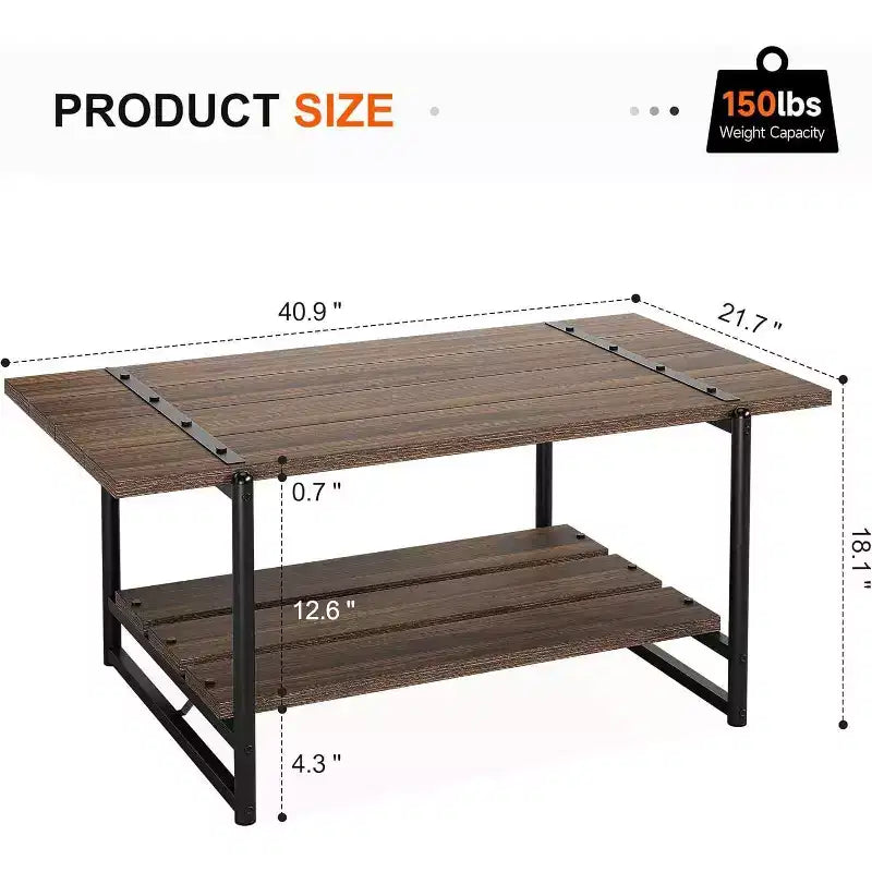 Table basse à 2 niveaux Acekool avec étagère de rangement, table de centre en bois et métal style ferme industriel pour salon, bureau