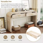 Console Rétro Unique avec Silhouette Ouverte, Deux Tiroirs Supérieurs (Finition Bois Naturel)