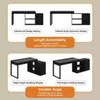 Bureau d'angle noir Famapy avec plateau en verre, bureau réversible, table d'ordinateur.