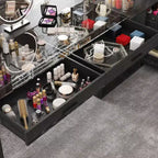 Bureau d'angle noir Famapy avec plateau en verre, bureau réversible, table d'ordinateur.