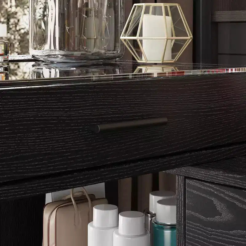 Bureau d'angle noir Famapy avec plateau en verre, bureau réversible, table d'ordinateur.