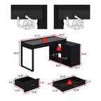 Bureau d'angle noir Famapy avec plateau en verre, bureau réversible, table d'ordinateur.