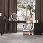Bureau d'angle noir Famapy avec plateau en verre, bureau réversible, table d'ordinateur.