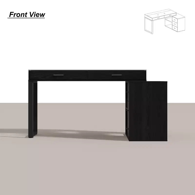 Bureau d'angle noir Famapy avec plateau en verre, bureau réversible, table d'ordinateur.