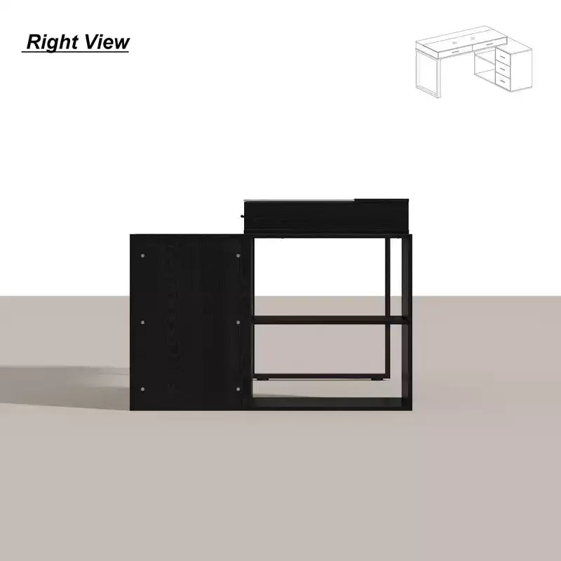 Bureau d'angle noir Famapy avec plateau en verre, bureau réversible, table d'ordinateur.