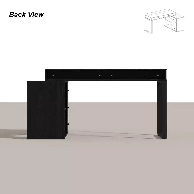 Bureau d'angle noir Famapy avec plateau en verre, bureau réversible, table d'ordinateur.