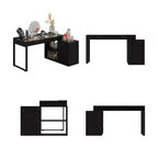 Bureau d'angle noir Famapy avec plateau en verre, bureau réversible, table d'ordinateur.
