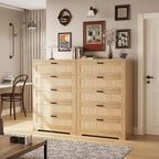 Commode en rotin avec 5 tiroirs de rangement, commode en bois moderne pour chambre à coucher, placard, salon, couloir, entrée
