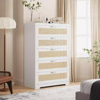 Commode en rotin avec 5 tiroirs de rangement, commode en bois moderne pour chambre à coucher, placard, salon, couloir, entrée