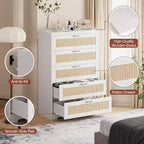 Commode en rotin avec 5 tiroirs de rangement, commode en bois moderne pour chambre à coucher, placard, salon, couloir, entrée