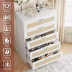 Commode en rotin avec 5 tiroirs de rangement, commode en bois moderne pour chambre à coucher, placard, salon, couloir, entrée