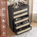 Commode en rotin avec 5 tiroirs de rangement, commode en bois moderne pour chambre à coucher, placard, salon, couloir, entrée