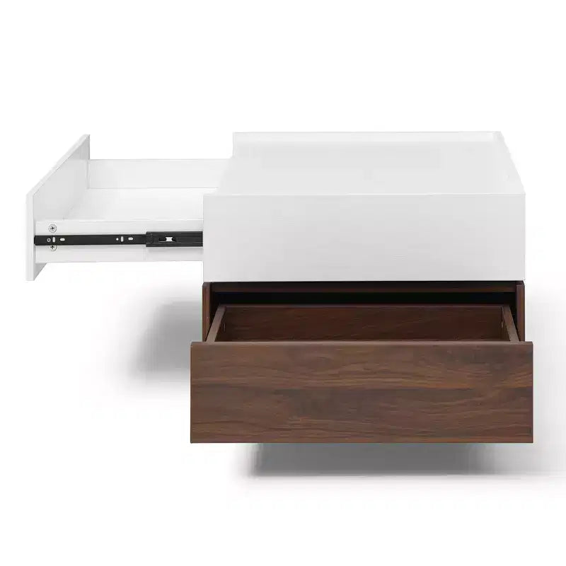 Table basse carrée GDFStudio Elliot Wood 24 avec 2 tiroirs et plateau pivotant