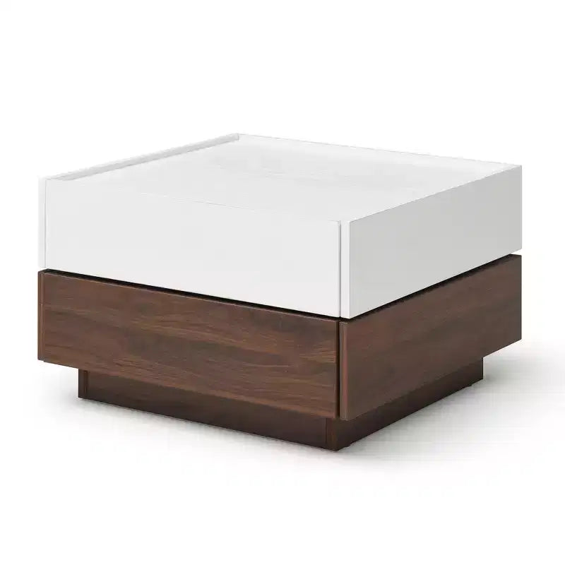 Table basse carrée GDFStudio Elliot Wood 24 avec 2 tiroirs et plateau pivotant