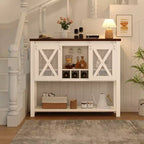YESFASHION Buffet de ferme avec rangement, table de bar à café avec porte coulissante en maille métallique de grange, buffet de cuisine avec étagère inférieure