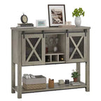 YESFASHION Buffet de ferme avec rangement, table de bar à café avec porte coulissante en maille métallique de grange, buffet de cuisine avec étagère inférieure