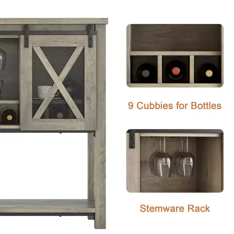 YESFASHION Buffet de ferme avec rangement, table de bar à café avec porte coulissante en maille métallique de grange, buffet de cuisine avec étagère inférieure