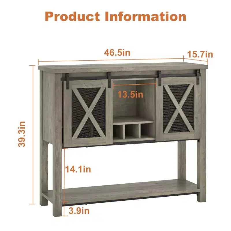 YESFASHION Buffet de ferme avec rangement, table de bar à café avec porte coulissante en maille métallique de grange, buffet de cuisine avec étagère inférieure