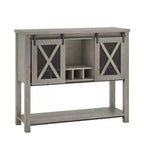 YESFASHION Farmhouse Sideboard Cabinet with Storage, Coffee Bar Table with Sliding Barn Metal Mesh Door, Kitchen Storage Sideboard with Bottom Shelf