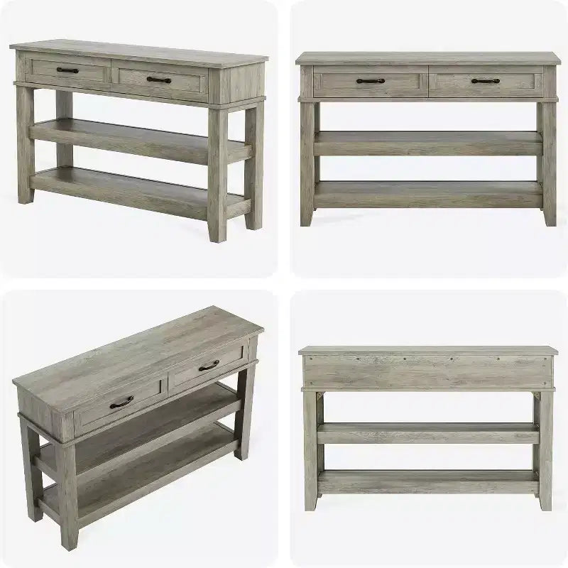 Console de table d'entrée à 2 niveaux de 47,2 po avec 2 tiroirs de rangement, table de canapé en bois de ferme à 3 niveaux, pour entrée, salon