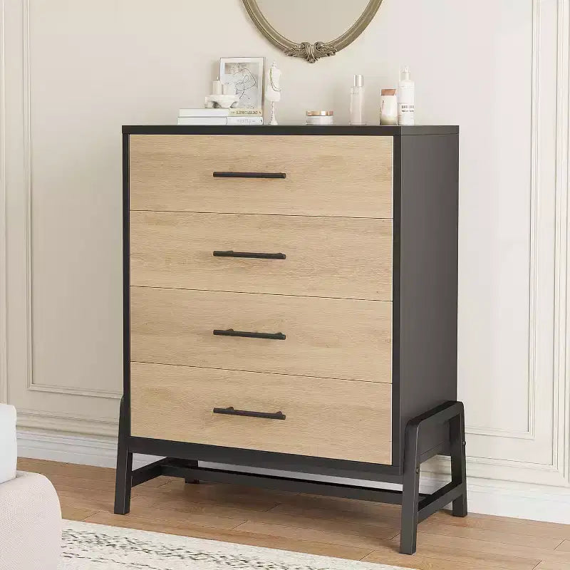 Commode haute 38,6 po, Commode 4 tiroirs pour chambre, Commode de rangement en bois, Rangement autoportant, pour salon, chambre à coucher