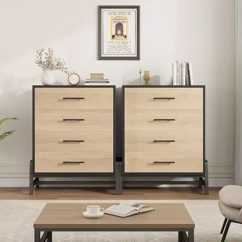 Commode haute 38,6 po, Commode 4 tiroirs pour chambre, Commode de rangement en bois, Rangement autoportant, pour salon, chambre à coucher
