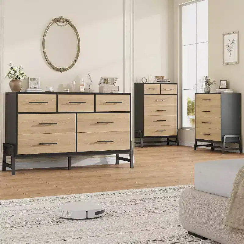 Commode haute 38,6 po, Commode 4 tiroirs pour chambre, Commode de rangement en bois, Rangement autoportant, pour salon, chambre à coucher