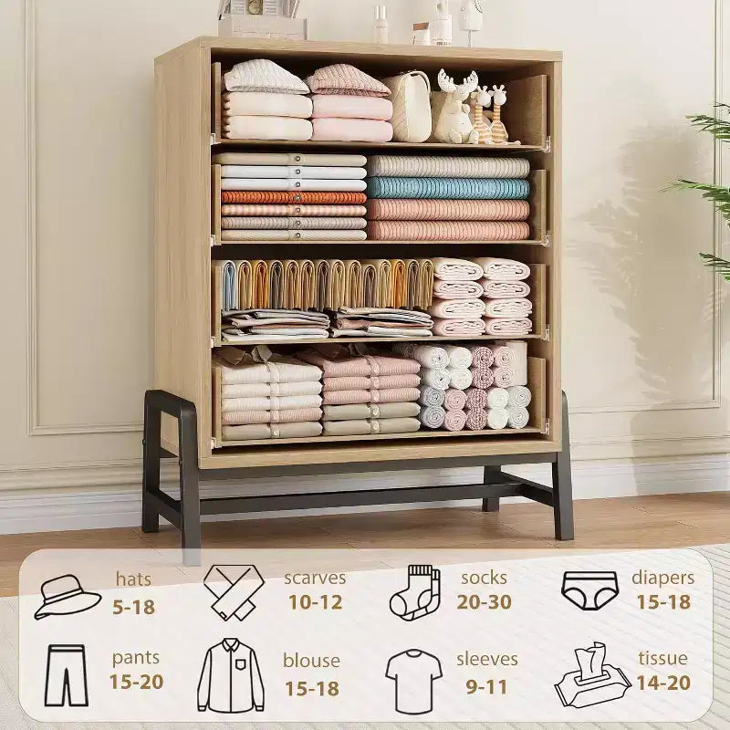 Commode haute 38,6 po, Commode 4 tiroirs pour chambre, Commode de rangement en bois, Rangement autoportant, pour salon, chambre à coucher