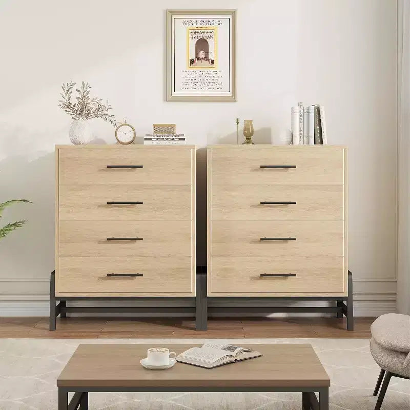 Commode haute 38,6 po, Commode 4 tiroirs pour chambre, Commode de rangement en bois, Rangement autoportant, pour salon, chambre à coucher