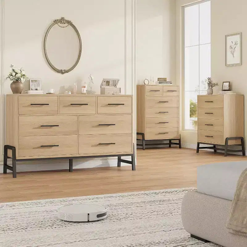 Commode haute 38,6 po, Commode 4 tiroirs pour chambre, Commode de rangement en bois, Rangement autoportant, pour salon, chambre à coucher