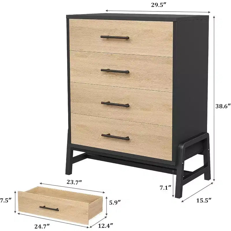 Commode haute 38,6 po, Commode 4 tiroirs pour chambre, Commode de rangement en bois, Rangement autoportant, pour salon, chambre à coucher