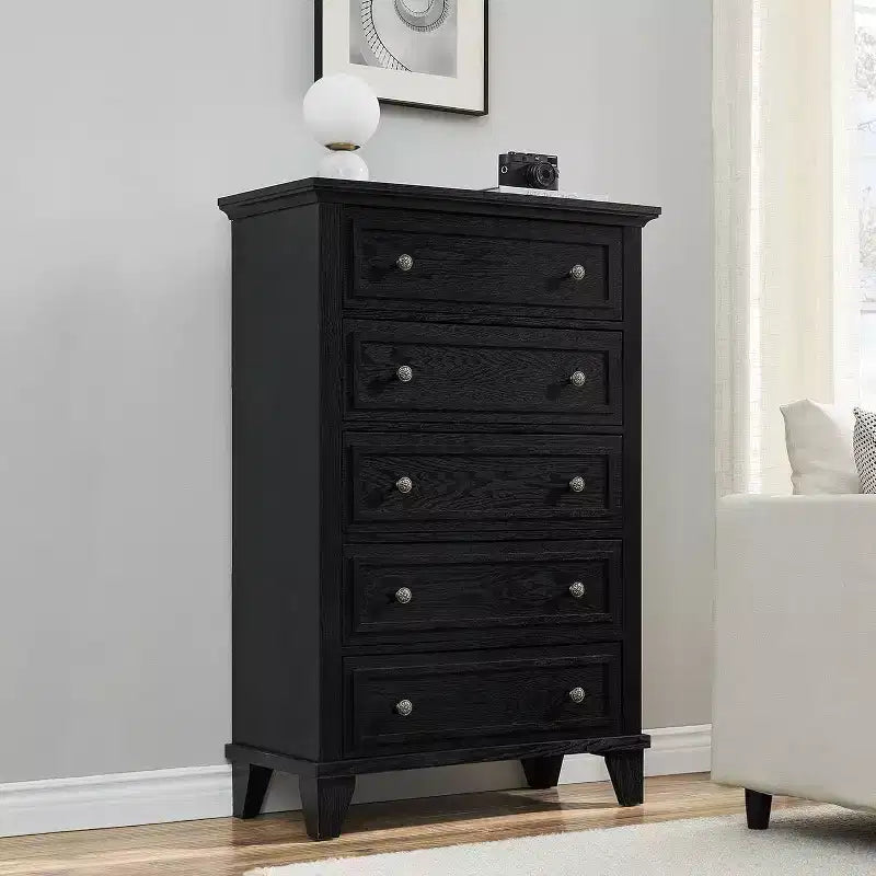 Commode Acekool 48 haute blanche, commode 5 tiroirs pour chambre à coucher, armoire de rangement vintage pour dressing, salon, couloir