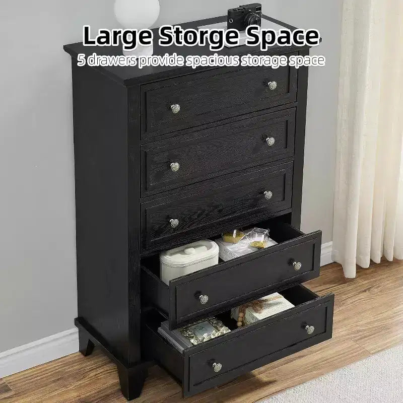 Commode Acekool 48 haute blanche, commode 5 tiroirs pour chambre à coucher, armoire de rangement vintage pour dressing, salon, couloir