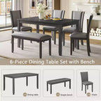 Ensemble de salle à manger 6 pièces avec banc et chaises, table à manger en bois pour 6 personnes, ensemble de salle à manger moderne 6 places pour salle à manger, cuisine