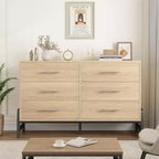 Commode à 6 tiroirs, Meuble TV, Armoire de rangement en bois à tiroirs larges sur pied pour salon, chambre, entrée