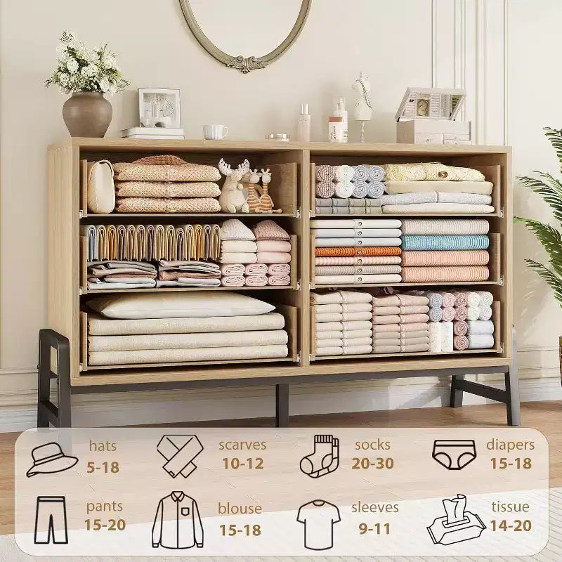 Commode à 6 tiroirs, Meuble TV, Armoire de rangement en bois à tiroirs larges sur pied pour salon, chambre, entrée