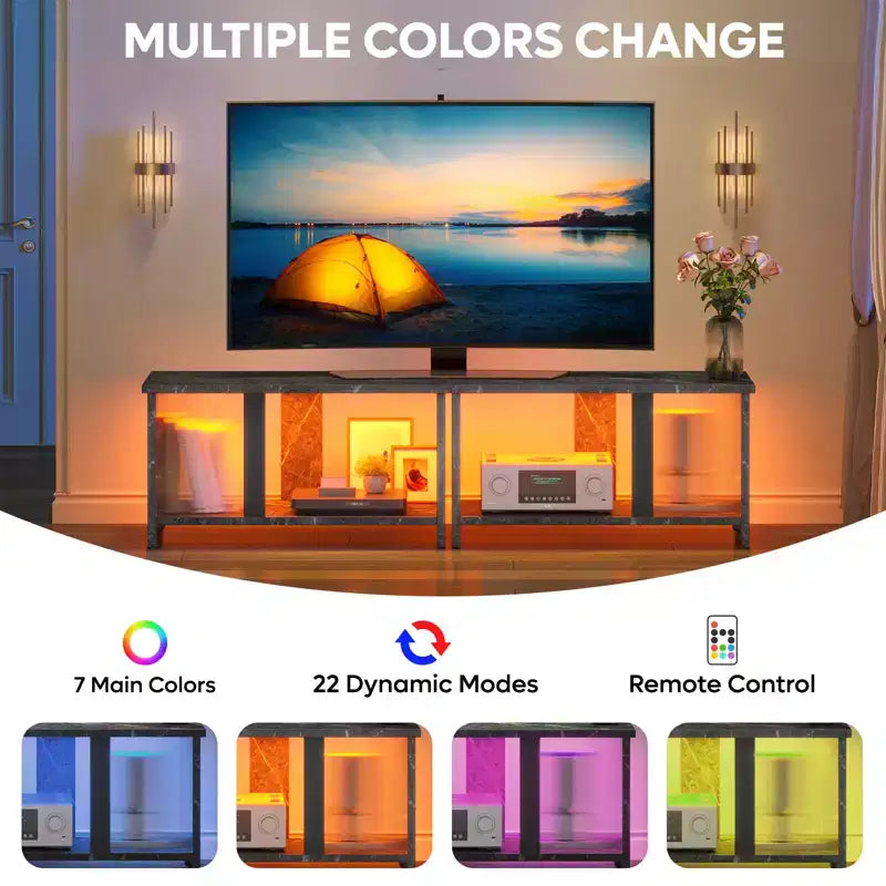 Meuble TV Pinmoco 55 pouces à LED pour téléviseurs jusqu'à 65'', meuble TV extensible côte à côte ou empilable avec rangement