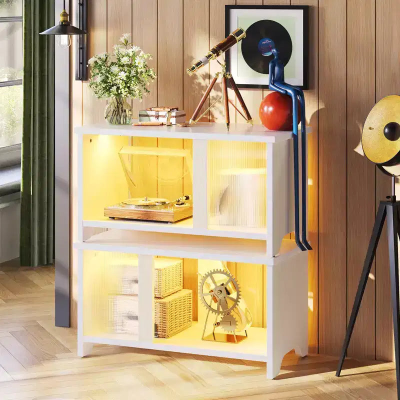 Meuble TV Pinmoco 55 pouces à LED pour téléviseurs jusqu'à 65'', meuble TV extensible côte à côte ou empilable avec rangement
