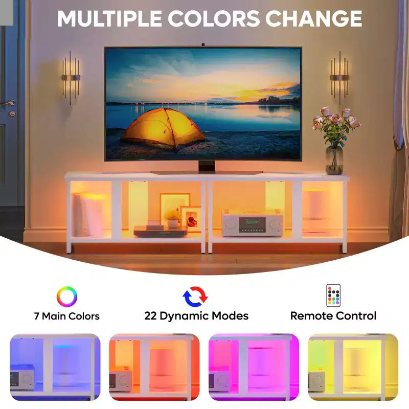 Meuble TV Pinmoco 55 pouces à LED pour téléviseurs jusqu'à 65'', meuble TV extensible côte à côte ou empilable avec rangement