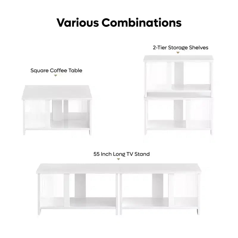 Meuble TV Pinmoco 55 pouces à LED pour téléviseurs jusqu'à 65'', meuble TV extensible côte à côte ou empilable avec rangement