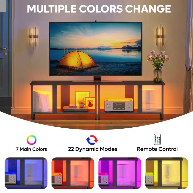 Meuble TV Pinmoco 55 pouces à LED pour téléviseurs jusqu'à 65'', meuble TV extensible côte à côte ou empilable avec rangement