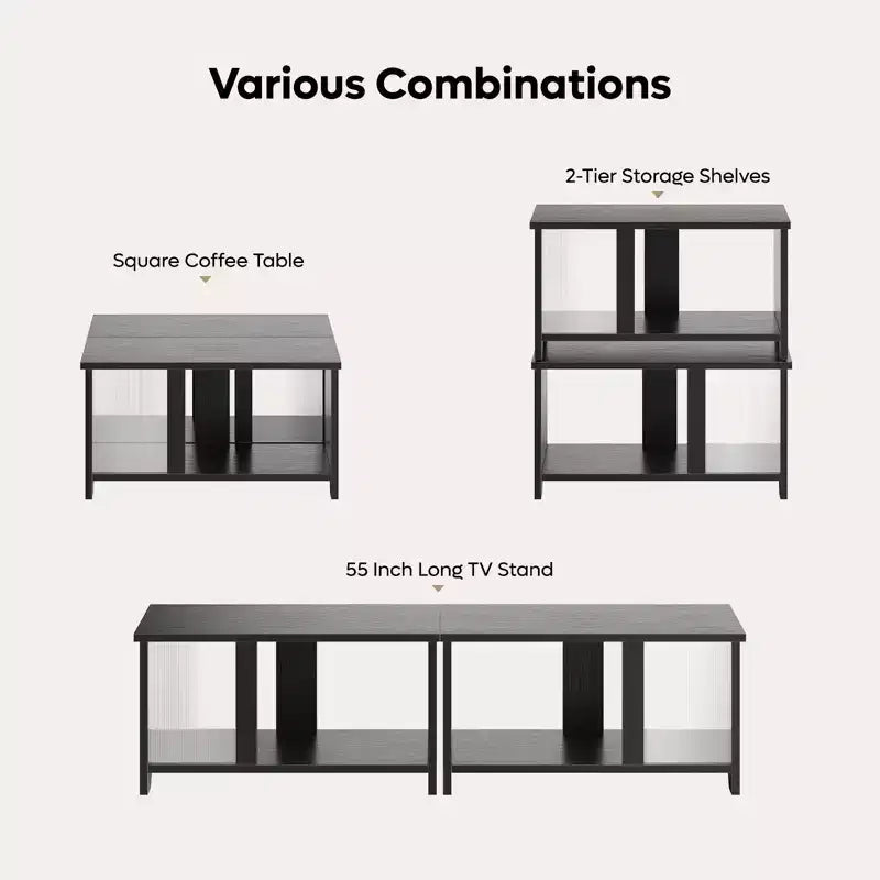 Meuble TV Pinmoco 55 pouces à LED pour téléviseurs jusqu'à 65'', meuble TV extensible côte à côte ou empilable avec rangement