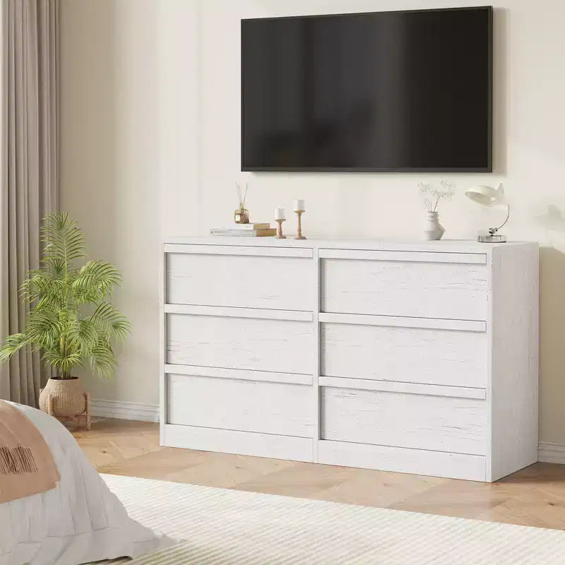 Commode Garvee à 6 tiroirs pour chambre à coucher, organisateur double commode blanc avec poignées concaves, commode moderne pour chambre à coucher, salon, chambre d'enfant