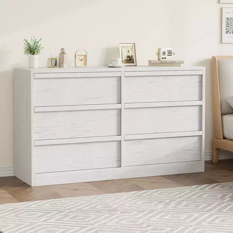 Commode Garvee à 6 tiroirs pour chambre à coucher, organisateur double commode blanc avec poignées concaves, commode moderne pour chambre à coucher, salon, chambre d'enfant