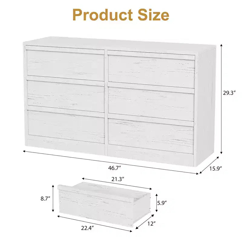 Commode Garvee à 6 tiroirs pour chambre à coucher, organisateur double commode blanc avec poignées concaves, commode moderne pour chambre à coucher, salon, chambre d'enfant