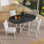 Ensemble de salle à manger extensible 5 pièces Whisen pour 4, table à manger ronde pour 4 avec chaises rembourrées