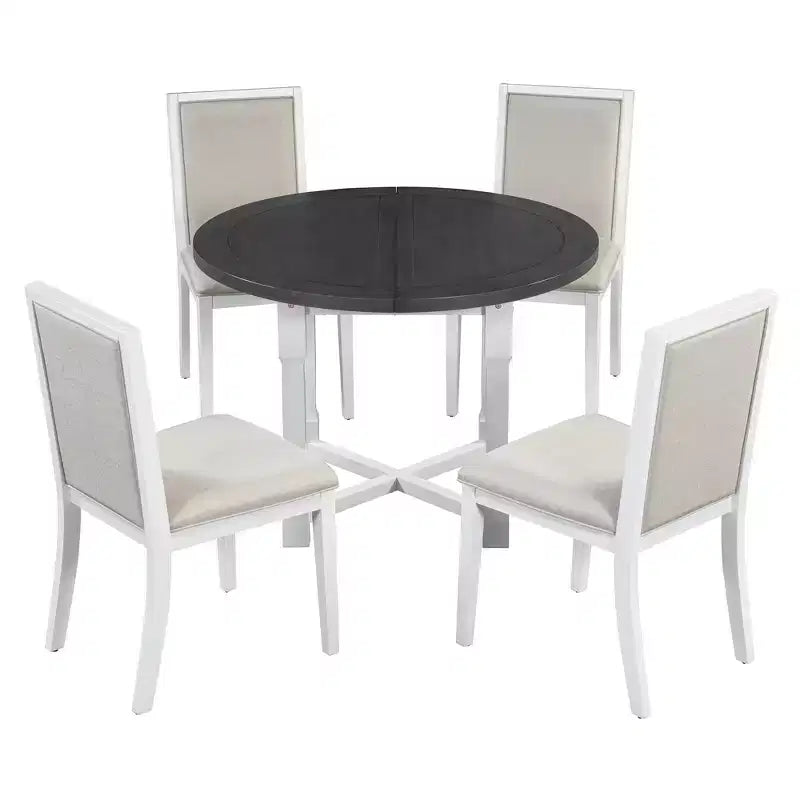 Ensemble de salle à manger extensible 5 pièces Whisen pour 4, table à manger ronde pour 4 avec chaises rembourrées