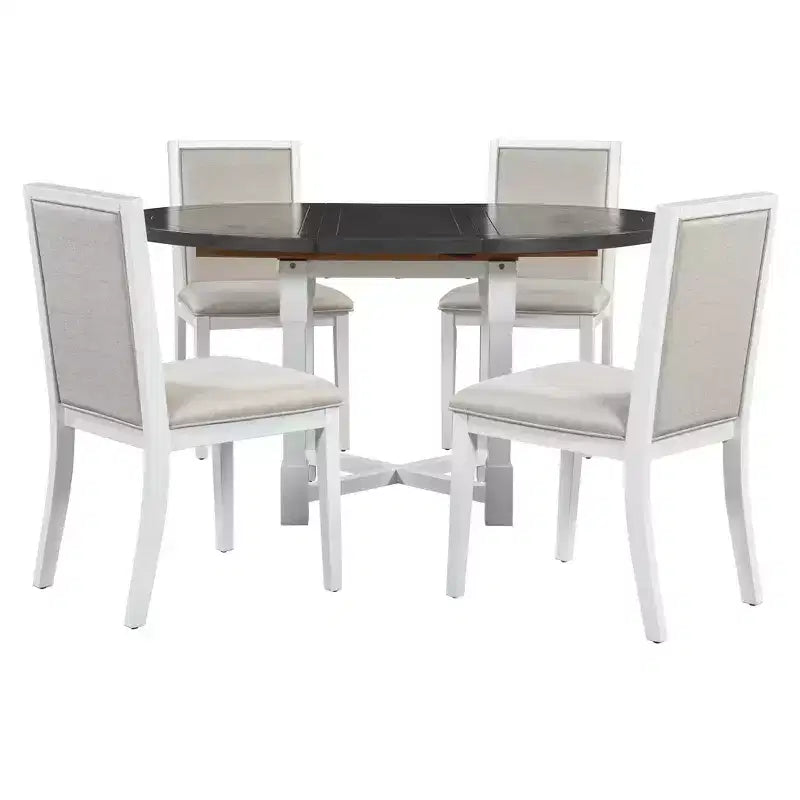 Ensemble de salle à manger extensible 5 pièces Whisen pour 4, table à manger ronde pour 4 avec chaises rembourrées